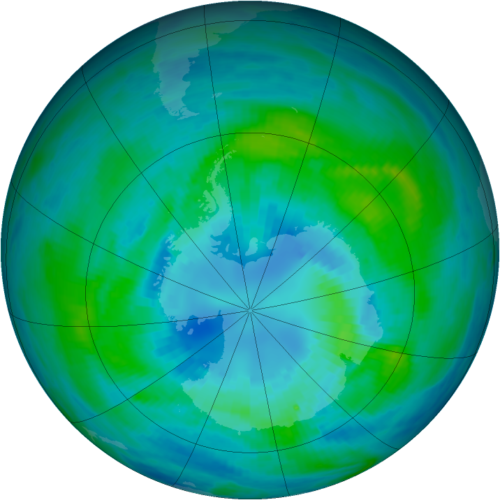 Antarctic ozone map for 06 April 1987